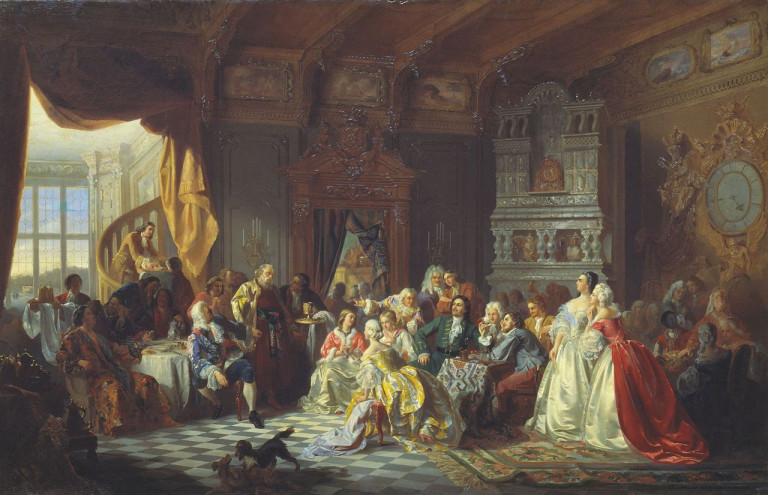 На заглавном фото: «Ассамблея при Петре I», С. Хлебовский, 1858 г.