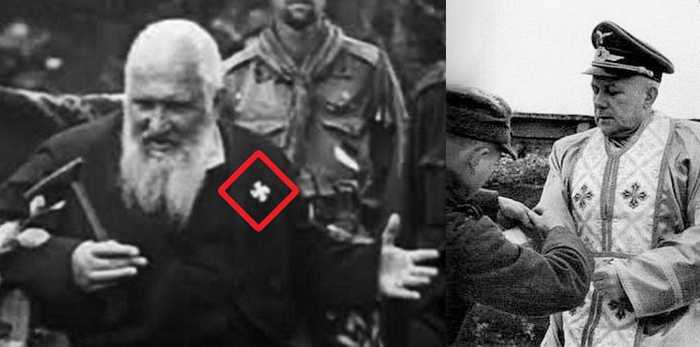 Андрей Шептицкий со свастикой на груди и его творение – капеллан УГКЦ в батальоне «Нахтигаль».