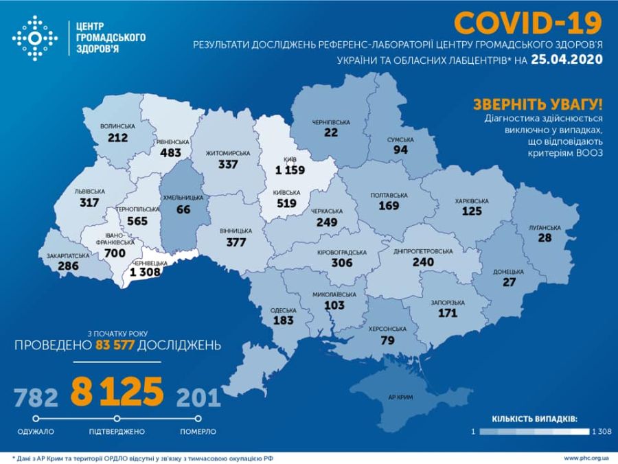 Карта распространения COVID-19 по Украине