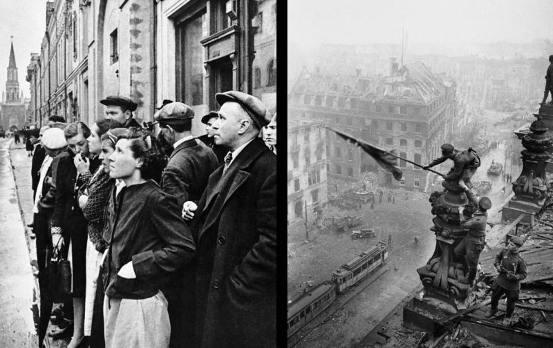 Знаменитые фото Е. Халдея – запечатлённые мгновения начала и окончания Великой Отечественной