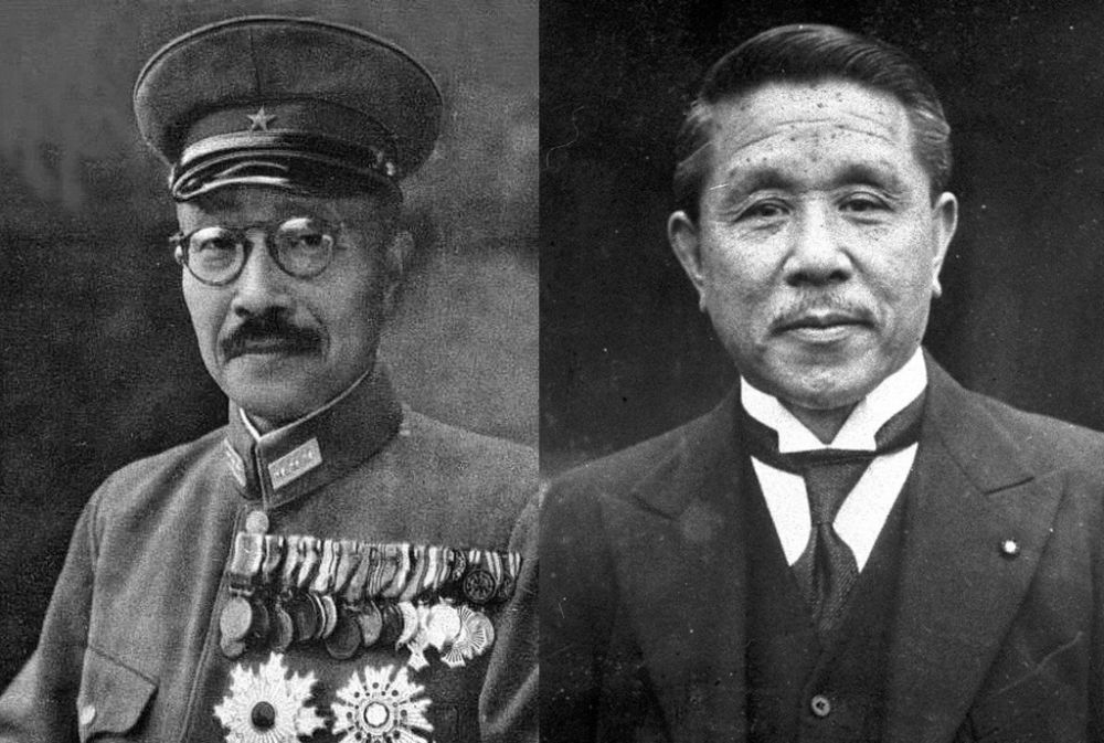 Два из 15 премьер-министров, управлявших милитаристской Японией - Хидэки Тодзио (слева) и Коки Хирота, признанные военными преступниками и казнённые по приговору Токийского трибунала
