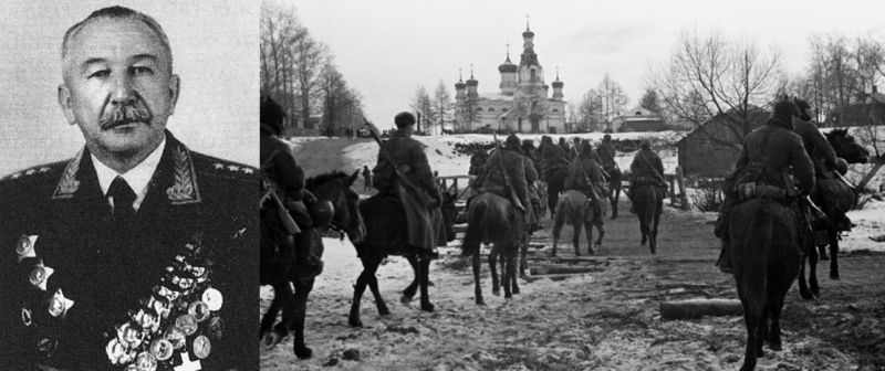 Генерал-полковник П.А. Белов и его кавалеристы в 1941 году; вооружение – винтовки, автоматов нет.