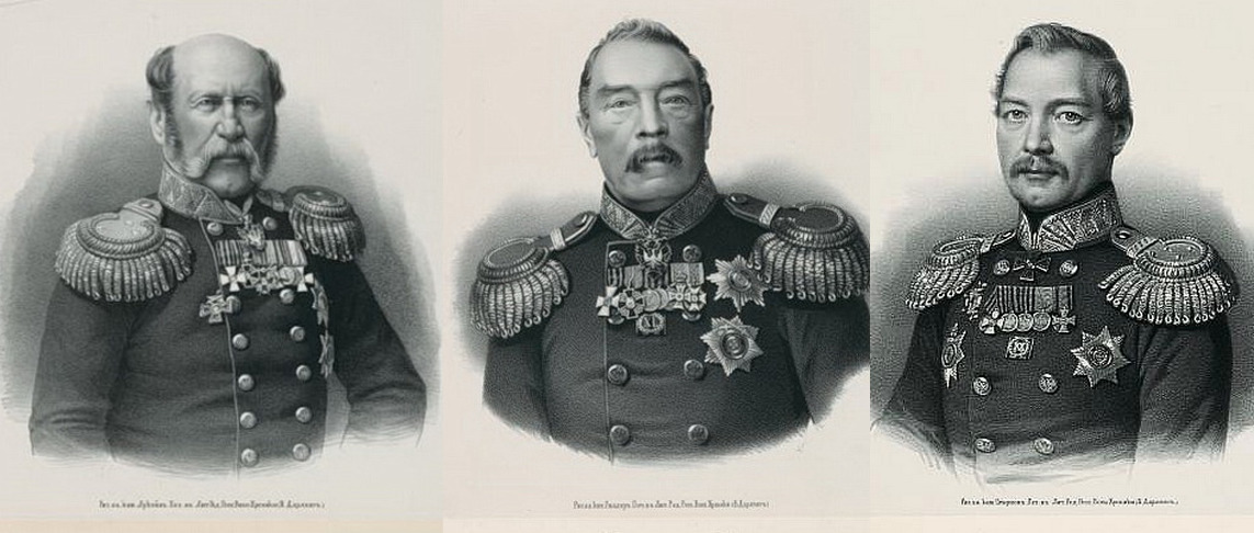 Русские генералы (слева направо): О.А.Квицинский, П.Д. Горчаков и В.Я.Кирьяков