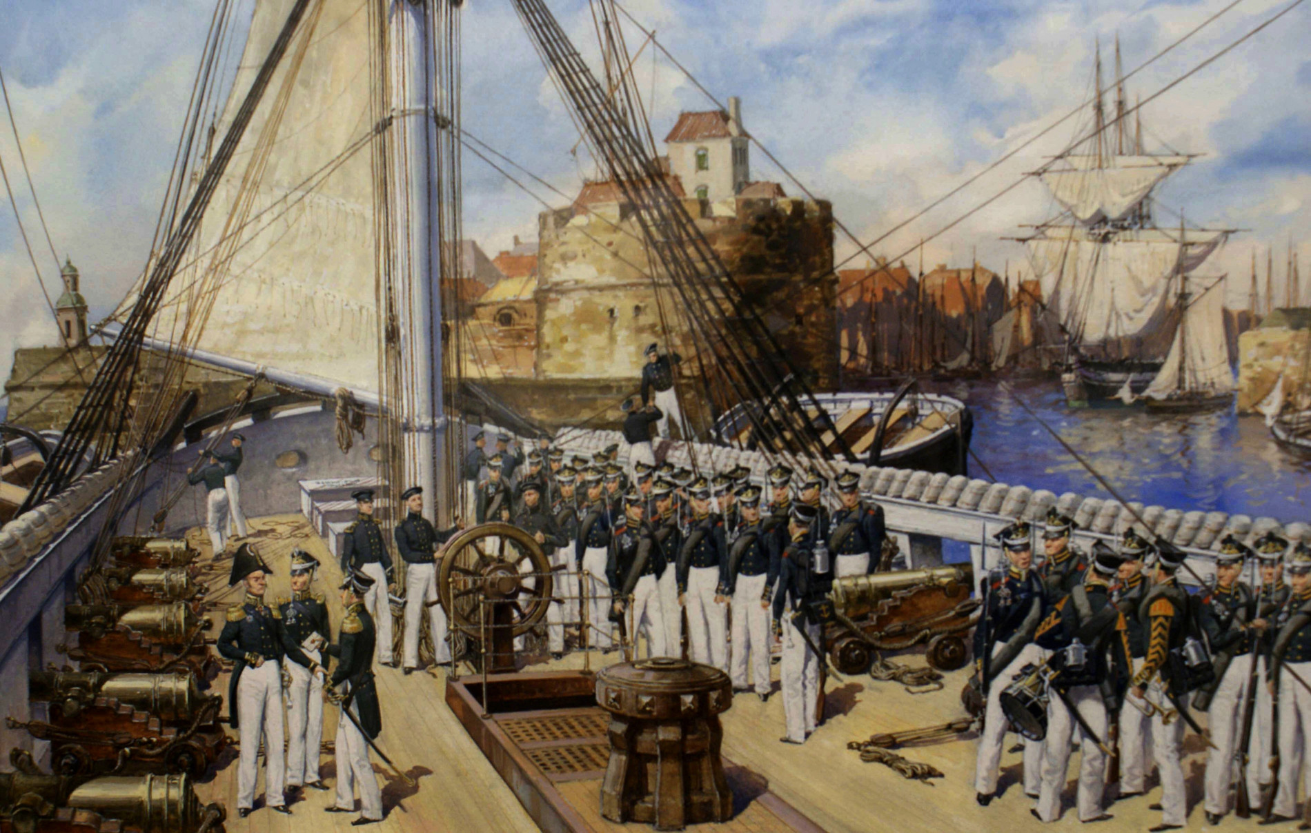 Гвардейский экипаж в 1814 году на фрегате «Архипелаг», акварель А.А. Троня