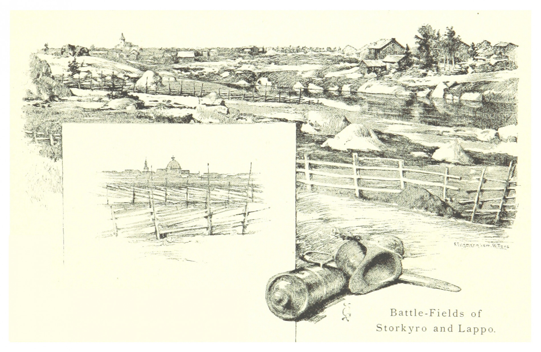 Гравюра 1894 года, изображающая поле битвы при Напо (Сторкюро)