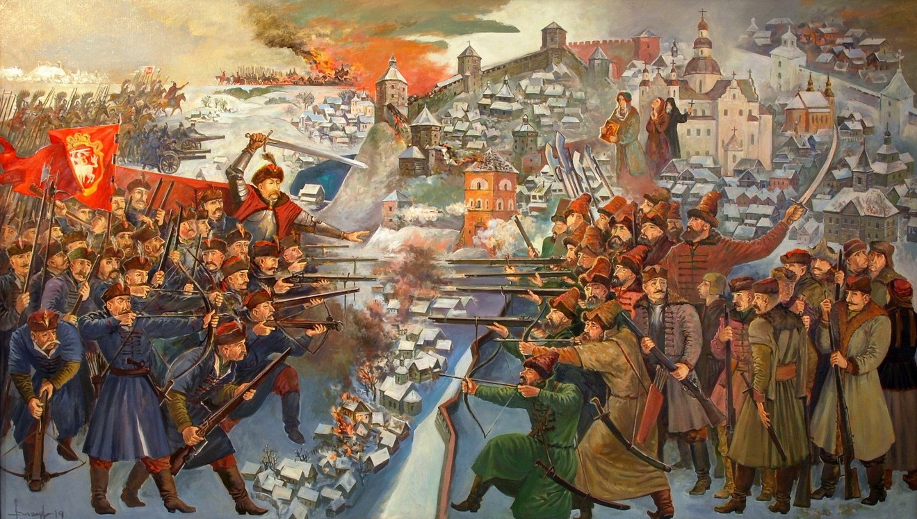 Осада Могилёва польскими войсками на картине В.Комарова