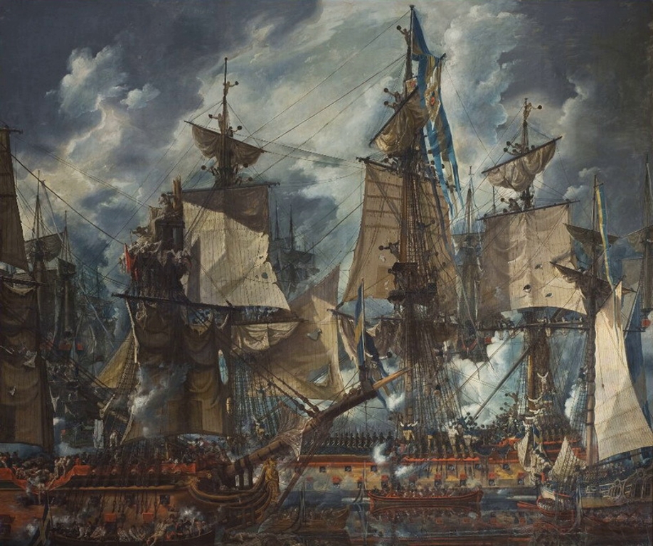 Шведский флагманский корабль «Густав III» после Гогландского сражения. Картина Луи Жана Депре
