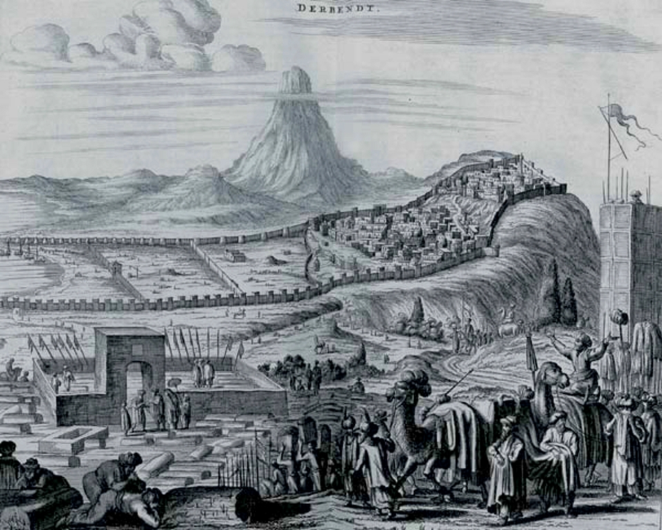 Дербентская крепость на гравюре неизвестного автора XVIII века
