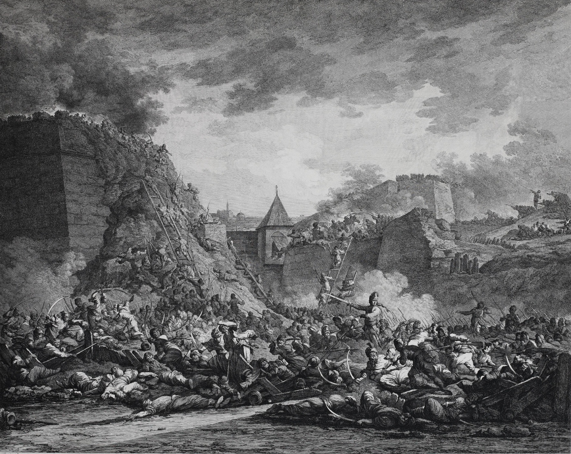 Штурм Очакова на гравюре А.Барча