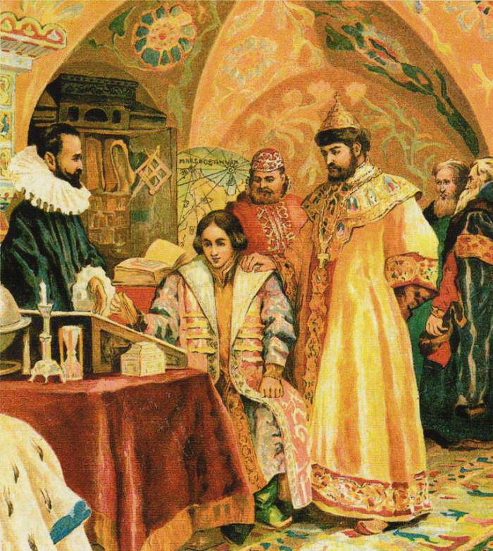 Борис Годунов рассматривает карту, по которой учится его сын. Художник Николай Некрасов