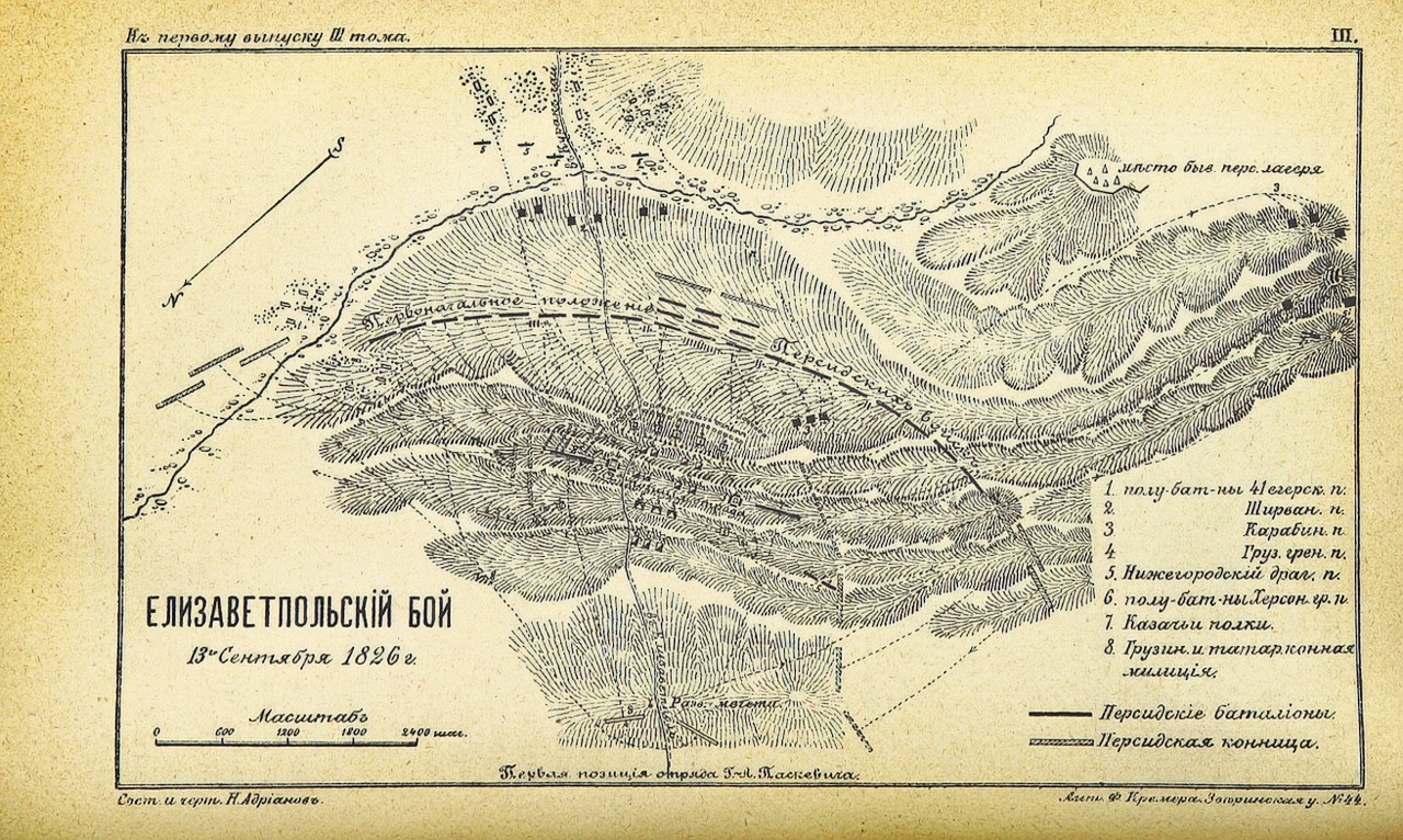 Карта сражения при Елизаветполе с указанием позиций сторон