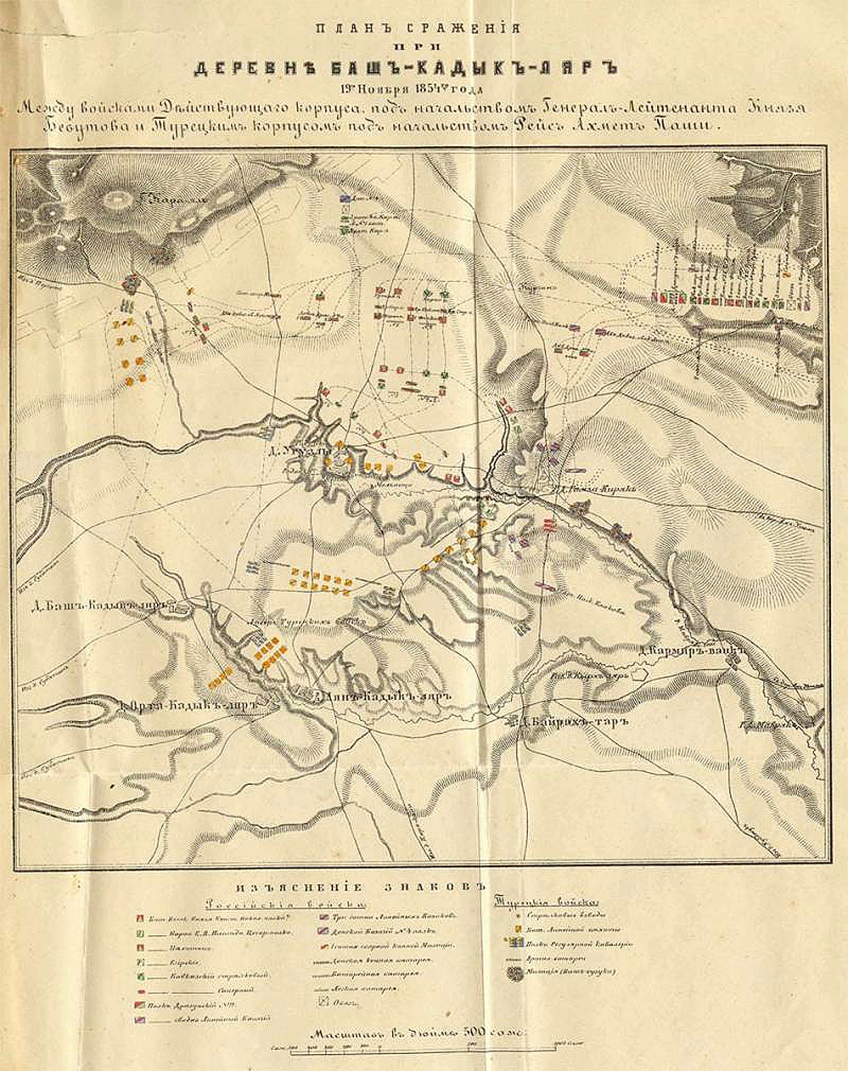 План сражения при Башкадыкларе. Источник- Богданович М.И.Восточная война. Т. 1. СПб., 1877