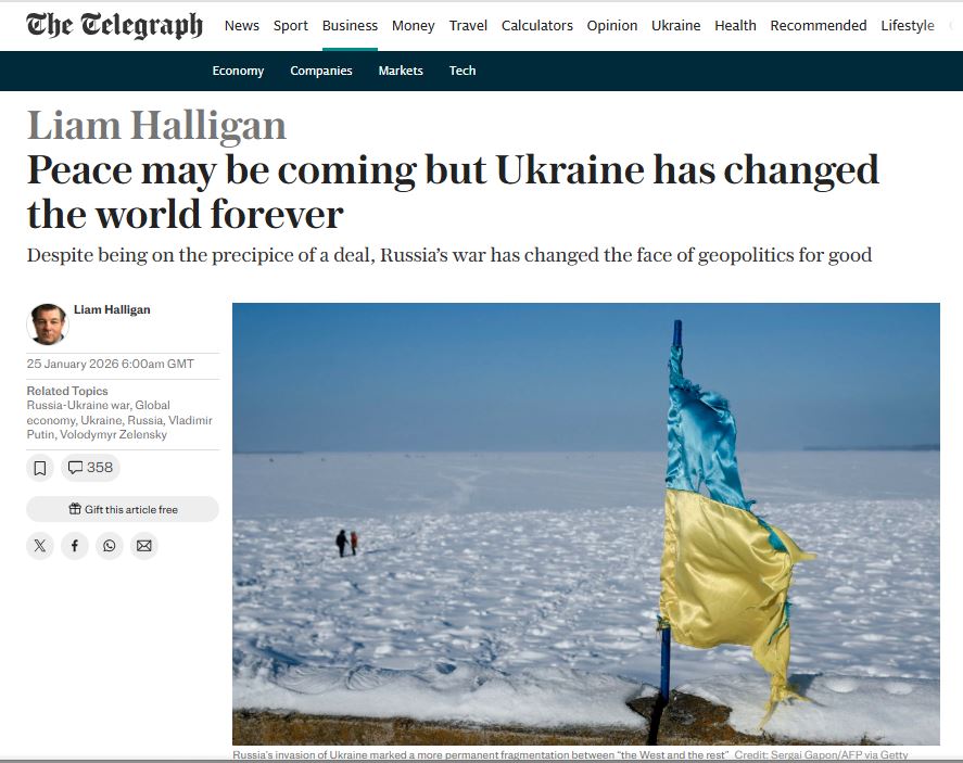 Telegraph: «Мирное соглашение между Россией и Украиной, каким бы спорным оно ни было, способно гарантировать явные экономические выгоды»