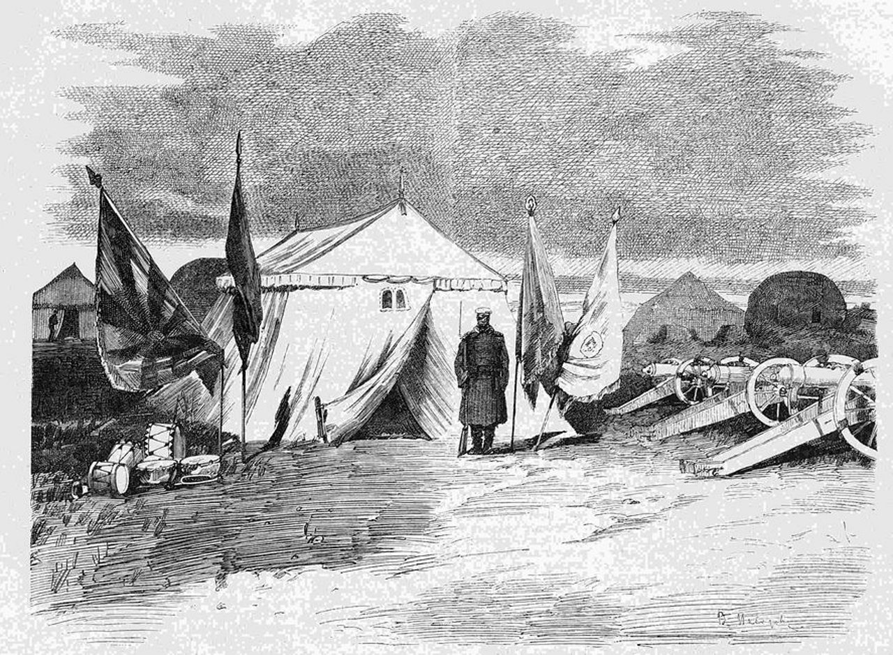 Рисунок подполковника Алиханова: Трофеи у палатки генерала Комарова, взятые русскими войсками при реке Кушке 