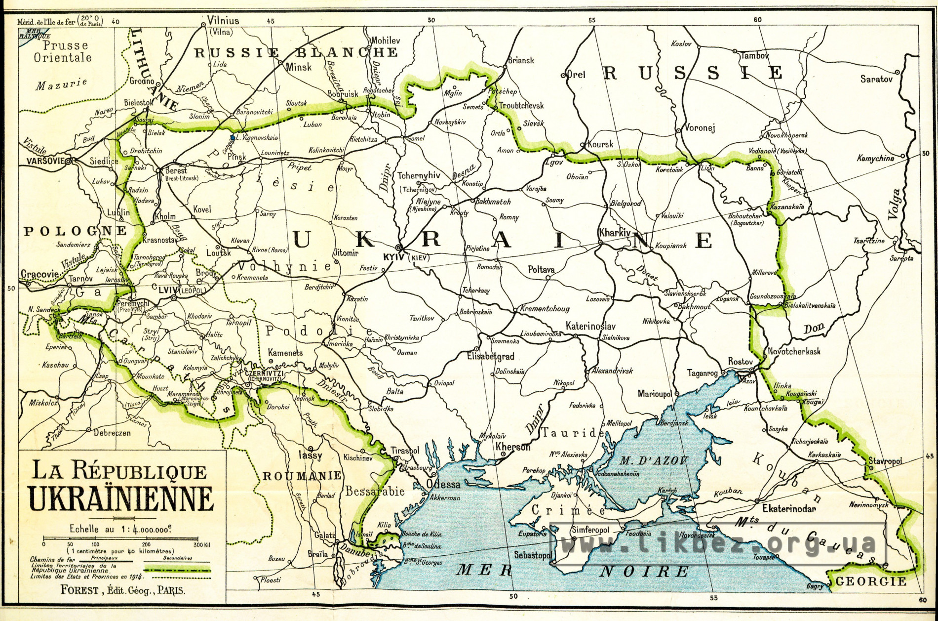 Карта «Украины», предложенная украинской делегацией на Парижской мирной конференции