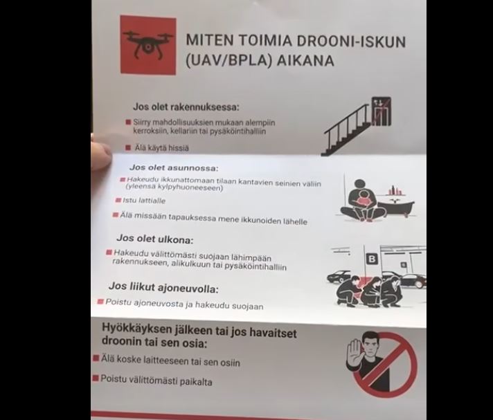 Финская листовка с объяснением, что делать в случае атаки дронов