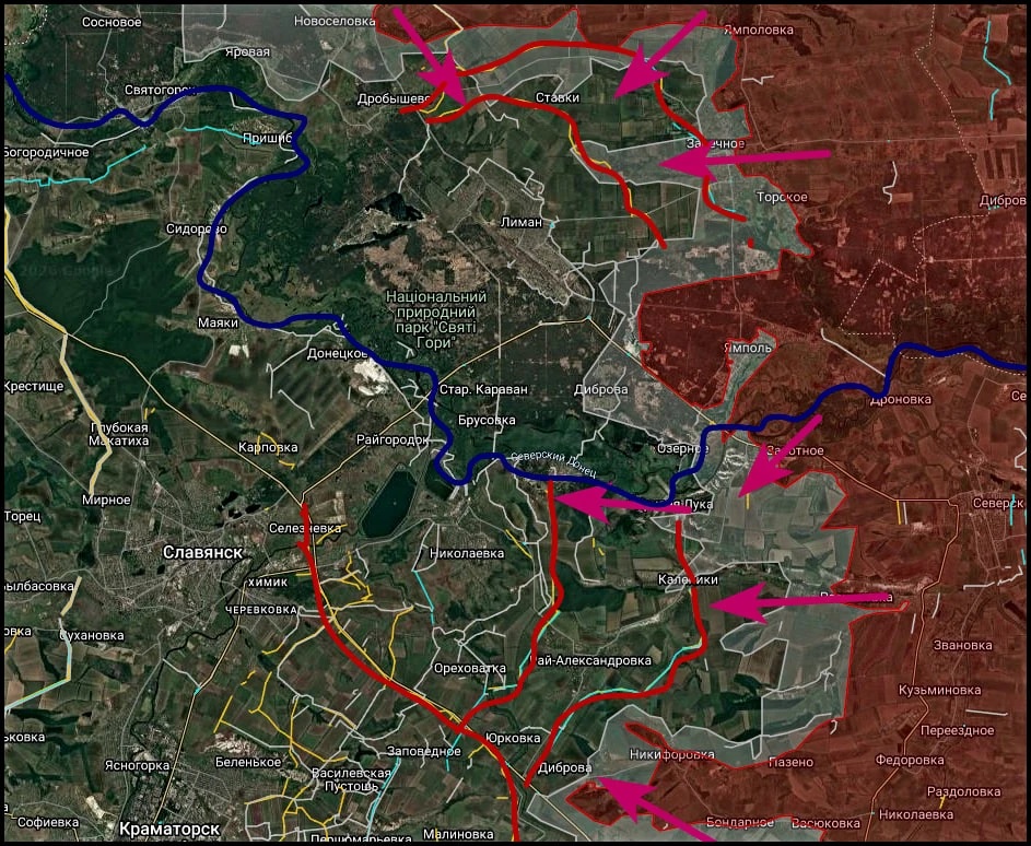 Карта СВО 1 апреля 2026 года. Краснолиманское и Славянское направления.
