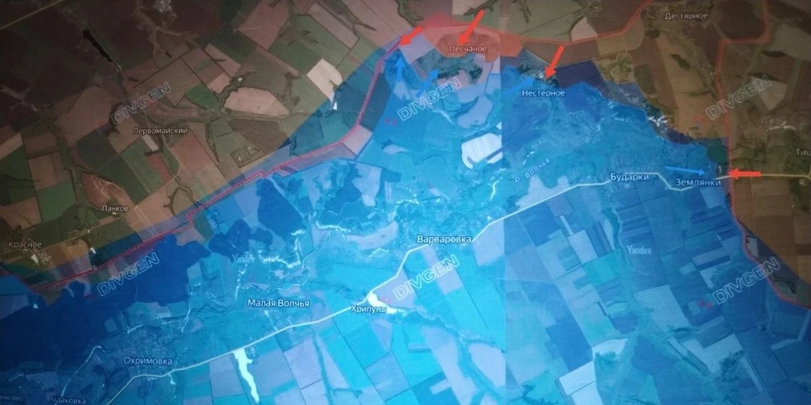 Карта СВО 25 марта 2026 года. Волчанское направление.