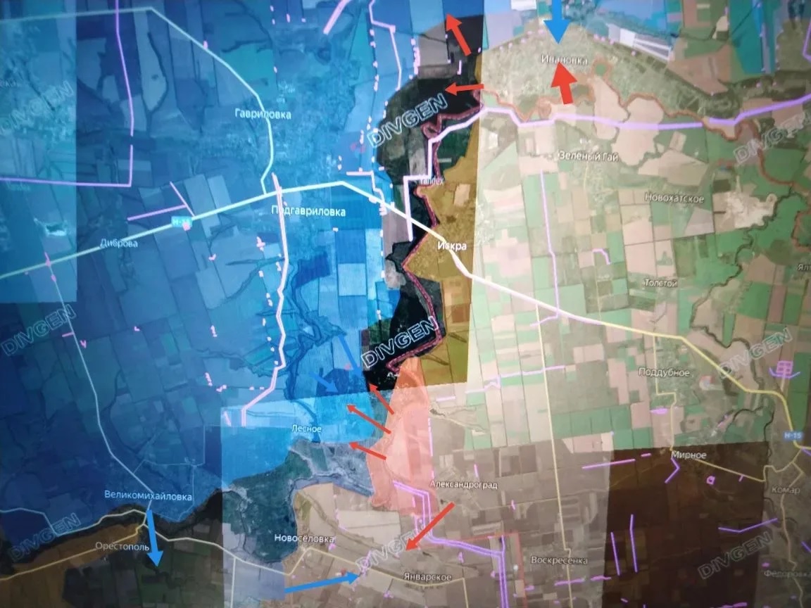 Карта СВО 16 апреля 2026 года. Запорожское и Днепропетровское направления.