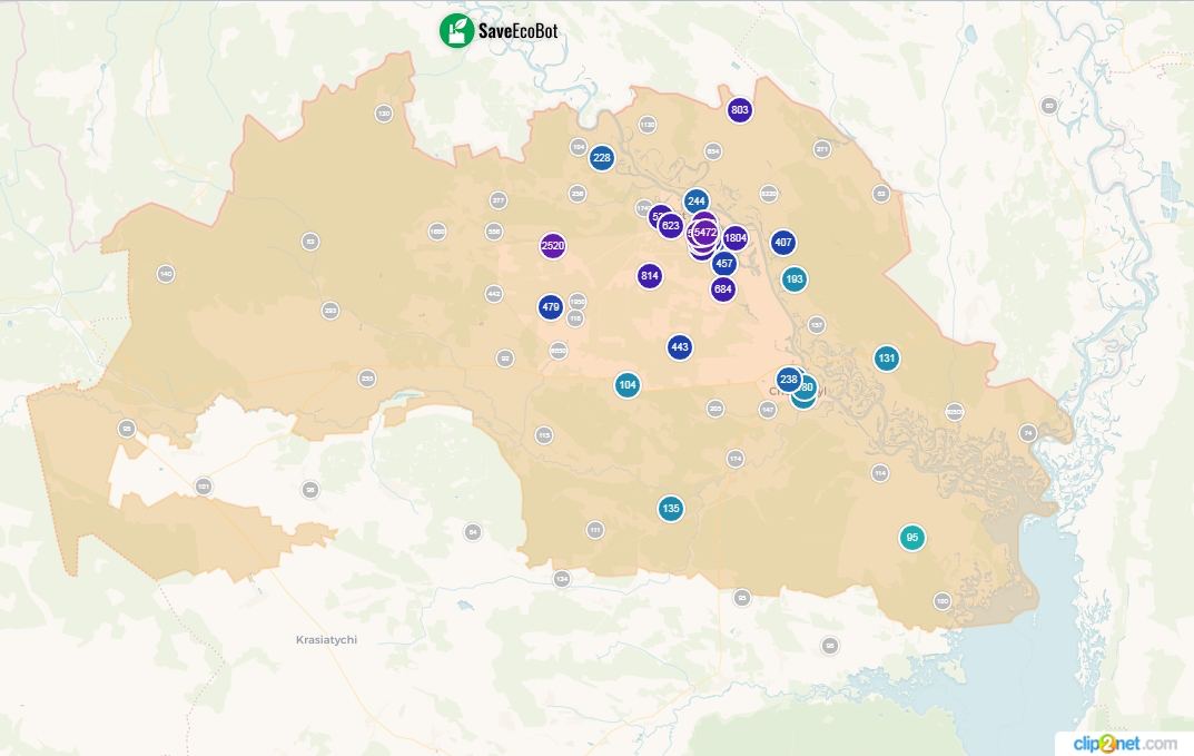 Карта радиационного фона города Хмельницкий, сайт SaveEcoBot