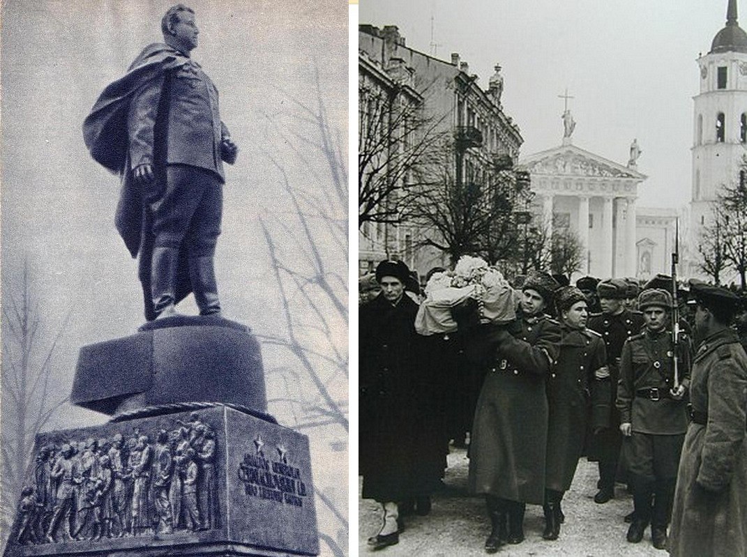 Похороны И.Д. Черняховского и памятник ему в Вильнюсе, который затем был перенесен в Воронеж