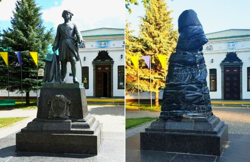 Вход в музей Полтавской битвы прежде (слева) и теперь
