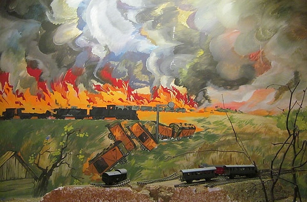 Картина о событиях «Огненной ночи» 30 июля 1943 года из музея СШ № 2 г. Осиповичи.