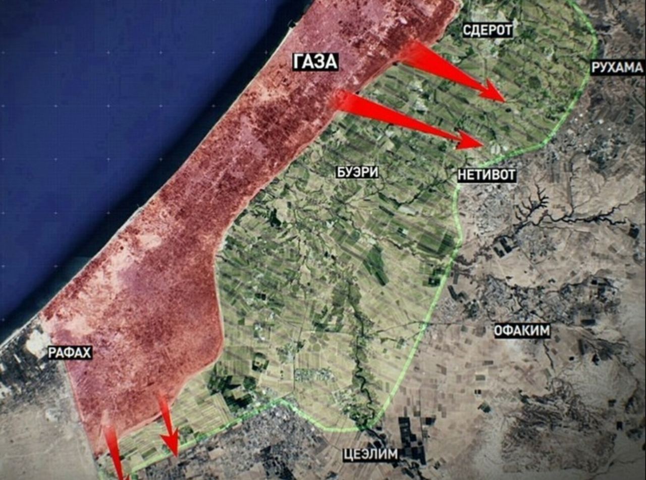 На фото: Карта первого дня – 7 октября –  операции «Наводнение Аль-Аксы»