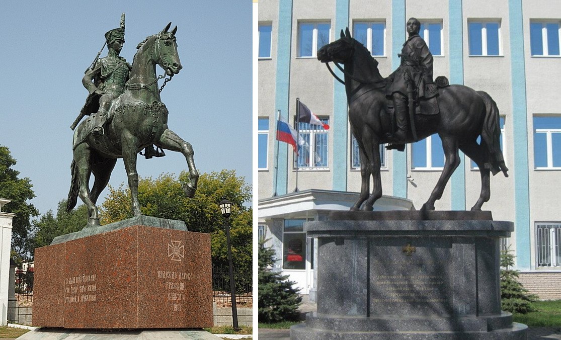  Памятники Надежде Дуровой в Елабуге (слева) и Сарапуле 
