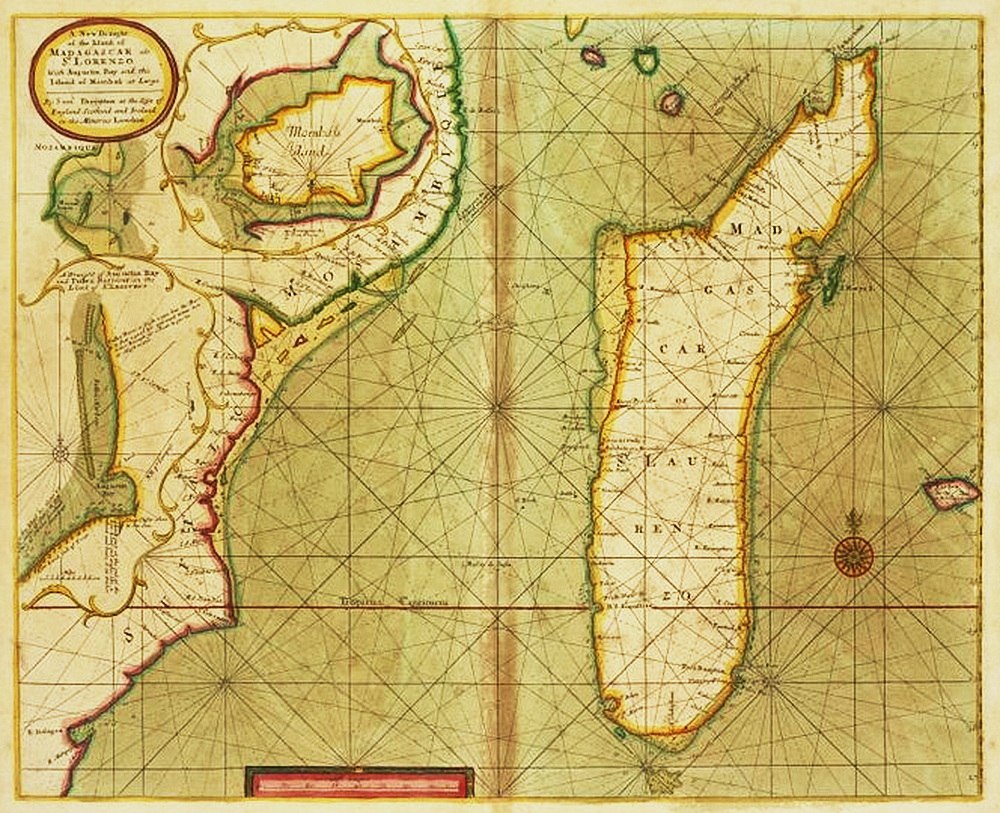 Старинная карта Мадагаскар. Создана между 1702 и 1707 годами 