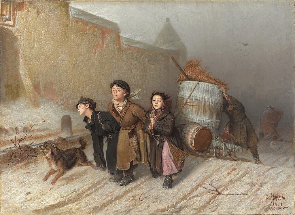 «Тройка» («Ученики мастеровые везут воду»), В. Перов, 1866 г.