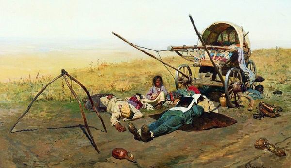 «В дороге. Смерть переселенца», С. Иванов, 1889 г.