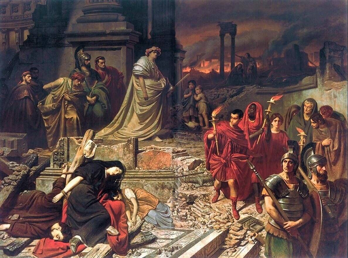 Нерон любуется горящим Римом / Карл Теодор фон Пилоти (Бавария, 2 пол. XIX в.) 