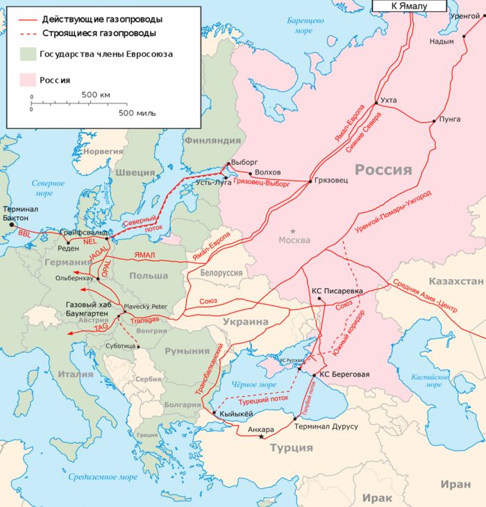 Карта газопроводов Европы