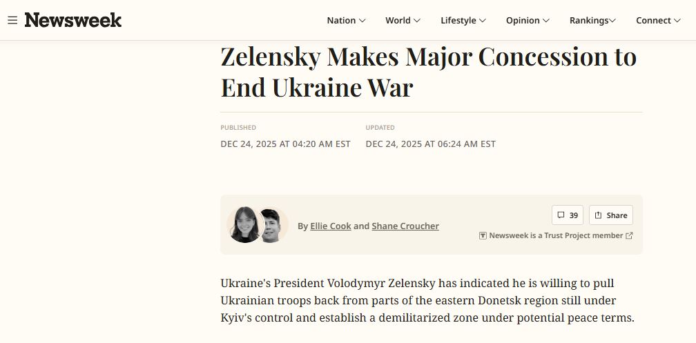 Западные СМИ назвали «мирный план» Зеленского далёким от реальности