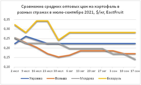 Оптовые цены на картошку на Украине и в соседних странах 