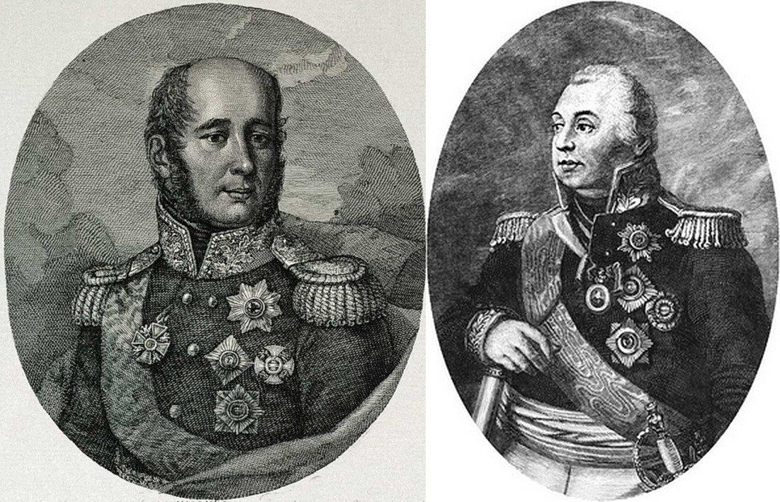 Главнокомандующие русской армией М.Б. Барклай-де-Толли (слева) и М.И. Голенищев-Кутузов