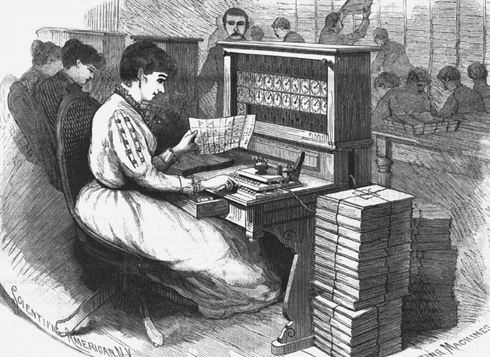 «Статистические машины» Г. Голлерита, применявшиеся для обработки результатов переписи 1897 года 