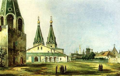 Алексеевский монастырь на Волхонке. Художник Карл Рабус, 1838 г.