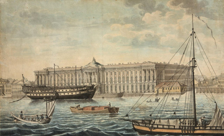 На заглавном фото: Вид с Невы на здание Академии художеств. Автор гравюры Сабат Карл Фридрих