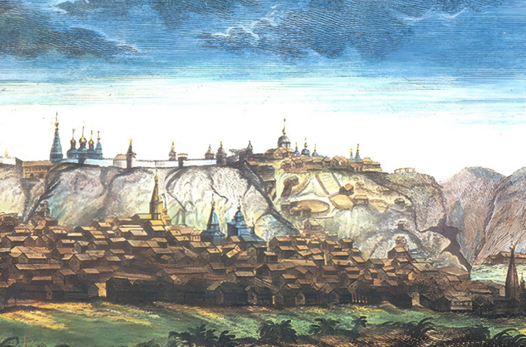 Заглавное фото. Город Тобольск на гравюре начала XVIII века.