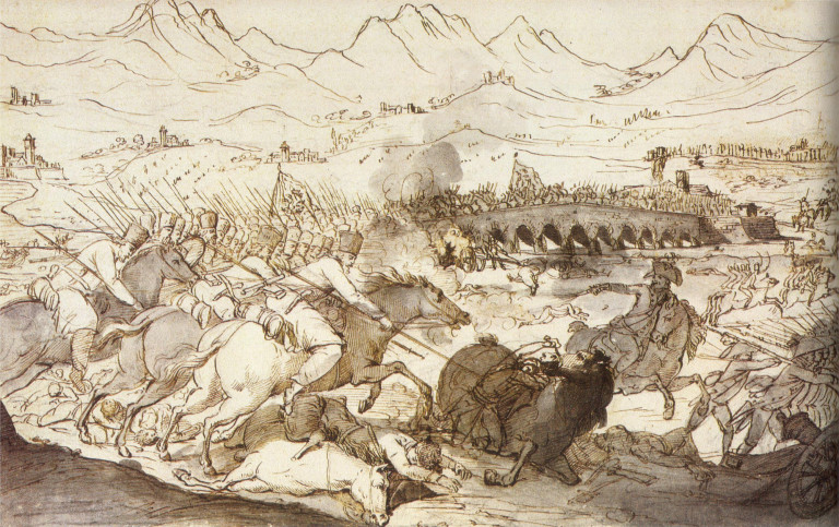 Заглавное фото. Сражение при Треббии. Рисунок неизвестного автора. 1799 год