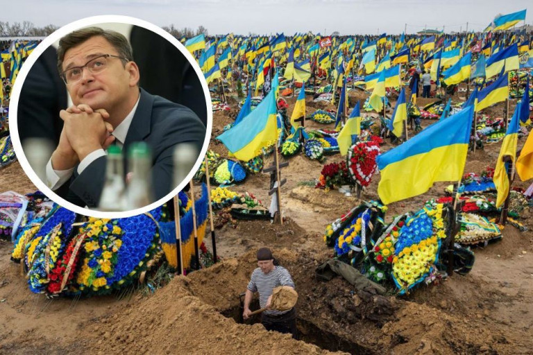 На заглавном фото: Пока министр иностранных дел Украины рассуждает о своей готовности воевать с лопатой в руках, лопаты всё больше нужны гробокопателям…
