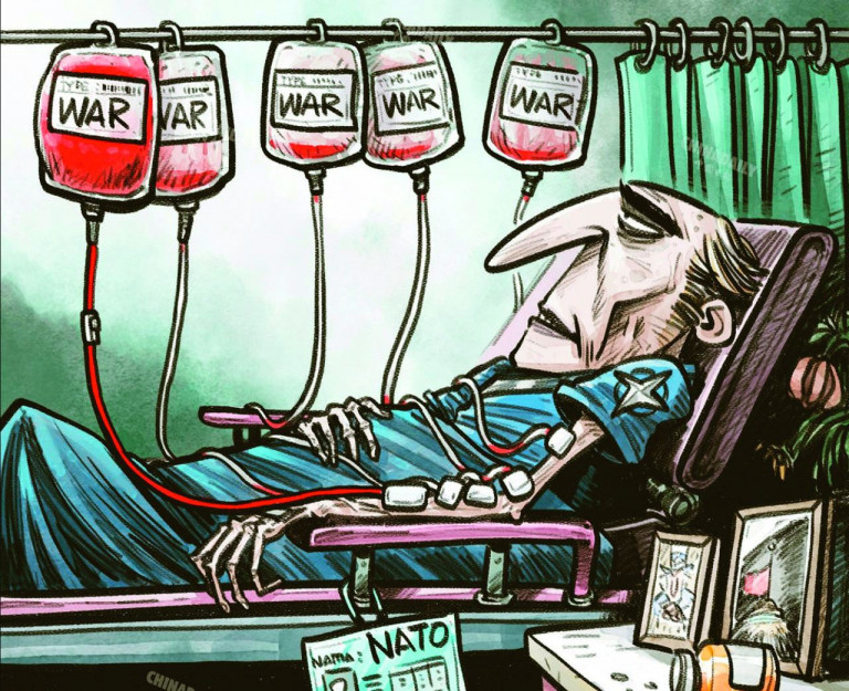 Заглавная иллюстрация: "Неизлечимое заболевание НАТО", карикатура China Daily