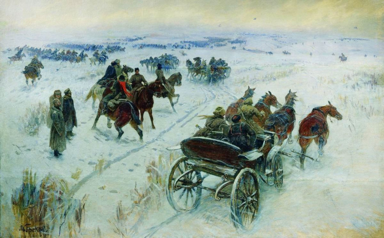 Заглавная иллюстрация. Картина художника М.Б.Грекова «Бой при Егорлыкской. 1928 год