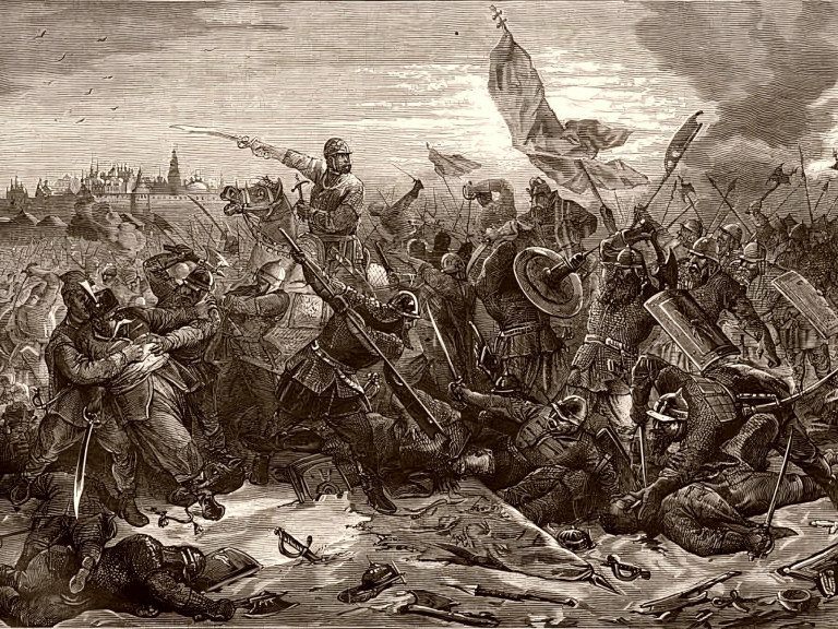 Заглавная иллюстрация. Битва Пожарского с Ходкевичем на картине П.Е.Коверзнева