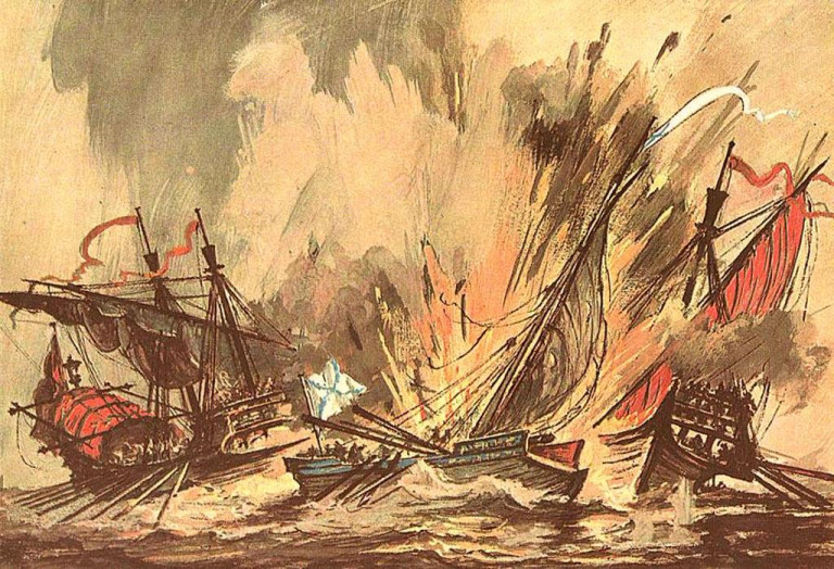 Заглавная иллюстрация. Подвиг капитана Остен-Сакена на картине И.И.Родионова