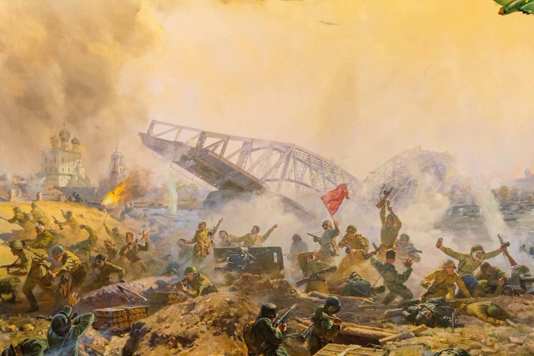 Заглавная иллюстрация.  Фрагмент диорамы «Форсирование реки Великой 23 июля 1944 года», входящей в экспозицию «Псковский край в годы Великой Отечественной войны»