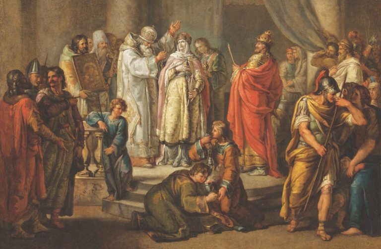 Заглавная иллюстрация. Крещение княгини Ольги на картине И.А.Акимова