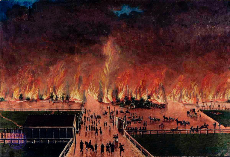 Заглавная иллюстрация. Сожжение предместий Риги во время осады 1812 года на картине К.Т.Фехгельма